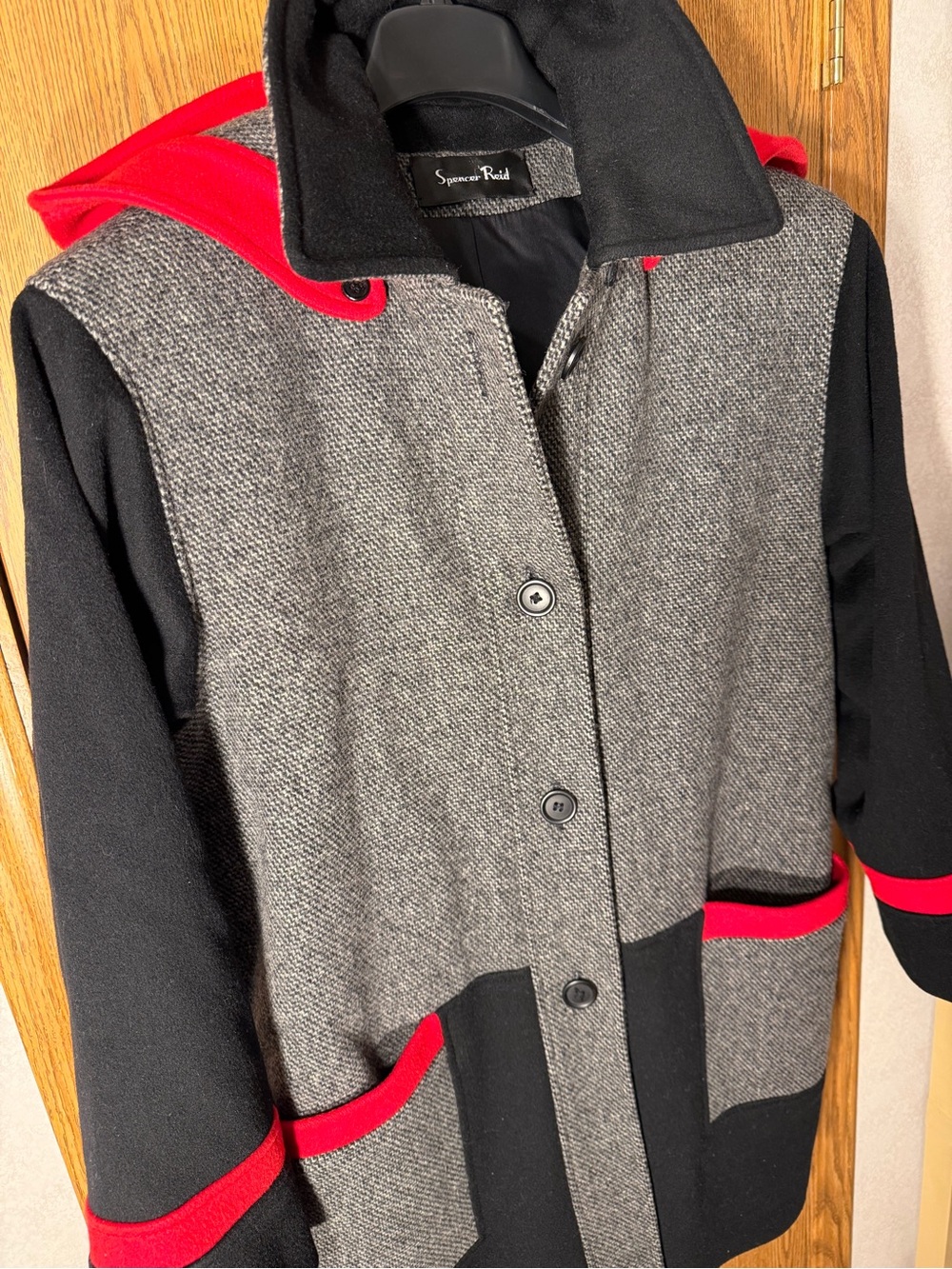 Spencer Reid Three-Color Wool Blend Coat with Red Accents - Picture 2 of 7